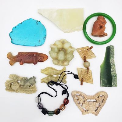 Sale Photo Thumbnail #94: Chinese Group Lot of 11 Jade & Gem Stone Items