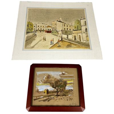 Sale Photo Thumbnail #141: Lot of 2 Mixed Media Artworks on Paper
