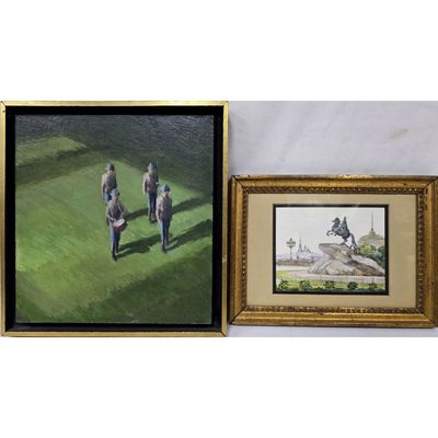 Sale Photo Thumbnail #435: Lot of 2 Paintings Including 1 Oil on Board