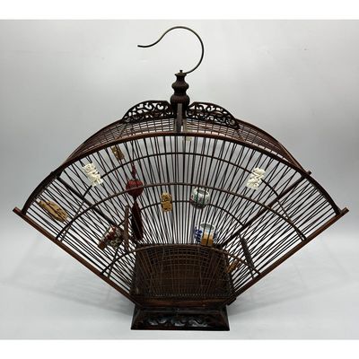 Sale Photo Thumbnail #428: Chinese Old Wood Birdcage w/ Various Accessories