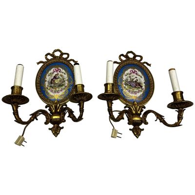 Sale Photo Thumbnail #425: Antique Pair French Sevres Style Porcelain Sconces