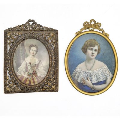Sale Photo Thumbnail #420: 2 Antique Miniature Paintings In Beautiful Frames