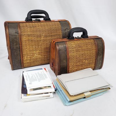 Sale Photo Thumbnail #444: Lot of 2 Vintage Wicker & Wood Bags