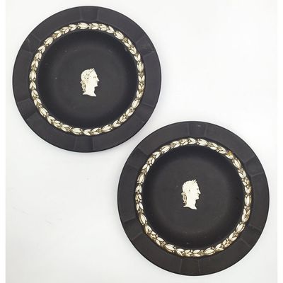 Sale Photo Thumbnail #99: Pair of Wedgwood England Black Basalt  Ashtrays