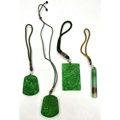 Sale Photo Thumbnail #48: Lot of 4 Chinese Carved Green Hard Stone Pendants