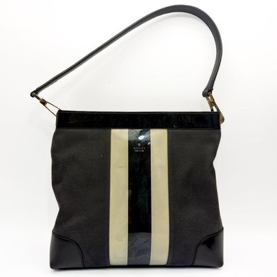 Sale Photo Thumbnail #275: Vintage Gucci Patent Leather & Canvas Shoulder Bag