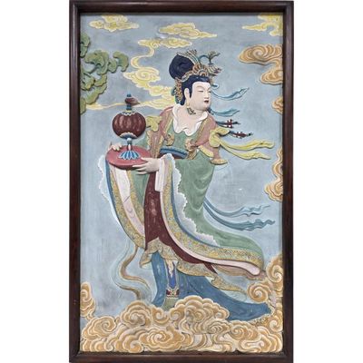 Sale Photo Thumbnail #377: Chinese Vintage Large Painted Stucco Relief Panel