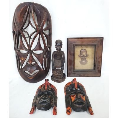 Sale Photo Thumbnail #164: Lot of 4 African Style Carved Wood Face Masks