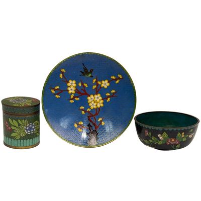 Sale Photo Thumbnail #261: Lot of 3 Chinese Cloisonne Items