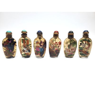 Sale Photo Thumbnail #351: 6 Chinese Reverse Painted Glass Snuff Bottles
