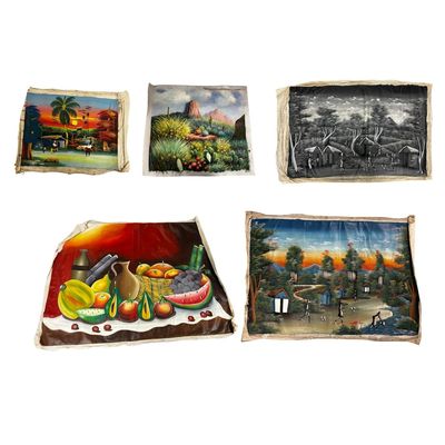 Sale Photo Thumbnail #170: Lot of 4 Signed Haitian Paintings Along w/ Another