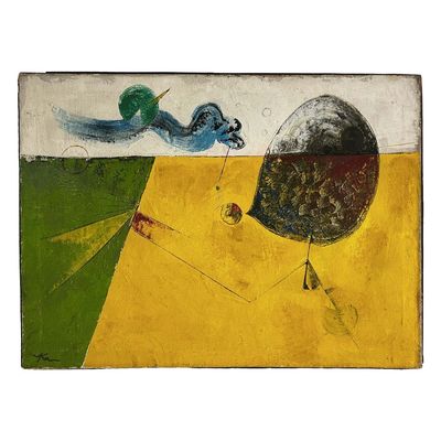 Sale Photo Thumbnail #325: Signed Abstract Painting, Oil on Canvas
