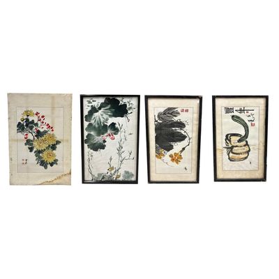Sale Photo Thumbnail #330: Lot of 4 Chinese Ink & Watercolor Artworks
