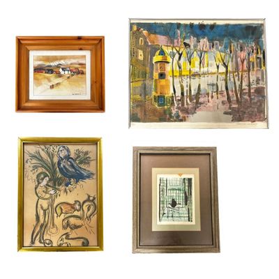 Sale Photo Thumbnail #324: Lot of 4 Framed Artworks Incl. 2 Lithos & 2 Prints