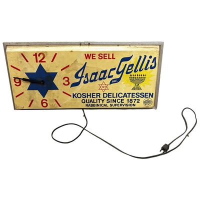 Sale Photo Thumbnail #179: Vintage Clock Sign for Isaac Gellis Kosher Deli