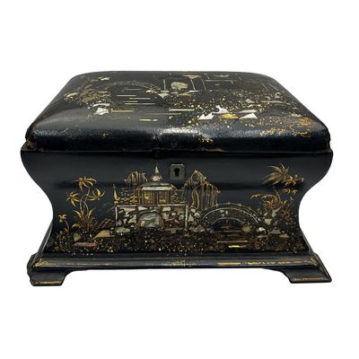 Sale Photo Thumbnail #419: Antique English Chinoiserie Lacquer Tea Caddy