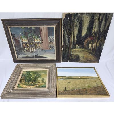 Sale Photo Thumbnail #412: Lot of 3 Vintage Painting Oil on Canvas & 1 Other