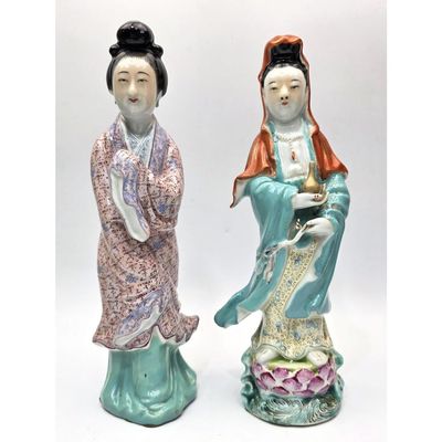 Sale Photo Thumbnail #380: 2 Chinese Famille Rose Porcelain Figures