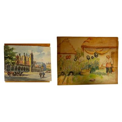 Sale Photo Thumbnail #64: 2 Signed Polish Watercolor Paintings Incl H Sajdak