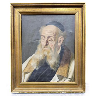 Sale Photo Thumbnail #453: Judaica Vintage Signed Painting, Oil on Canvas