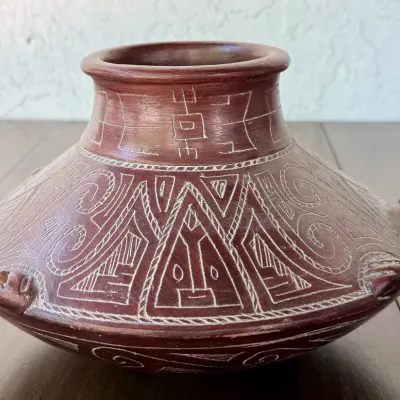 
Vintage Marajoara Red Clay Terracotta Pottery Turtle Vase