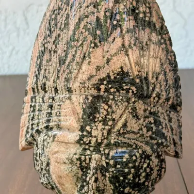 Hand Carved Snowflake Obsidian Mayan Sculpture