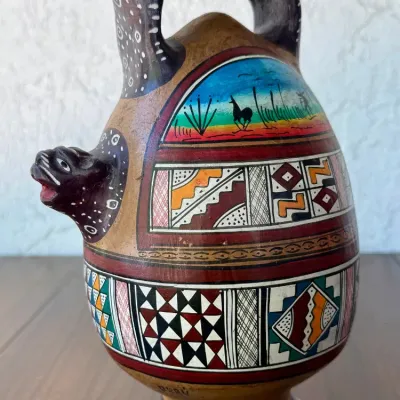 
Cusco Peru Inca Jaguar Vessel Clay Folk Art