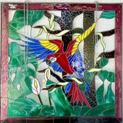 Large Stained Glass Parrot With Chains