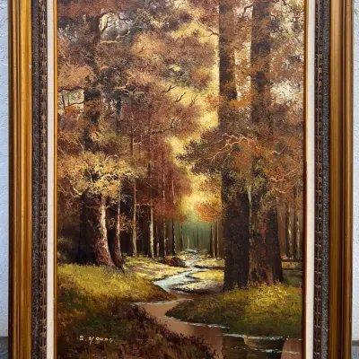 
Original S. Young Autumn Forest Oil On Canvas In Frame