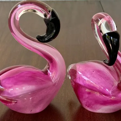 Pair Of Cased Art Glass Pink Flamingos