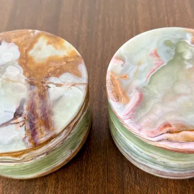 (2) Pakistan Onyx Lidded Jars