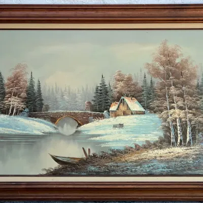 L. Swim Winter Landscape Oil On Canvas In Custom Frame