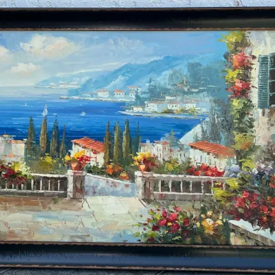 
Ocean Riviera Seascape Textured Brush Stroke Print On Canvas