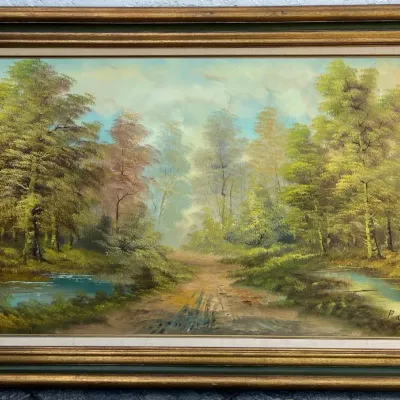 
P. De Boer Galleries Original "beauty Of The Forest" Oil On Canvas With COA And Custom Wood Frame