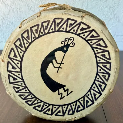 
Vintage Raw Hide Frame Drum With Hand Painted Kokopelli