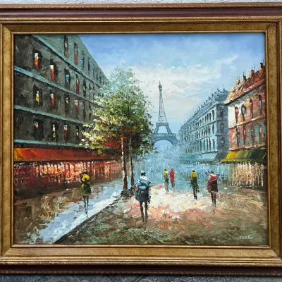 Original Carlo Paris Impressionist Style Oil Painting On Canvas In Wood Frame