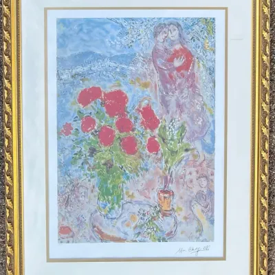 Marc Chagall Red Bouquet Limited Edition Off Set Lithograph 155 Of 500 With COA