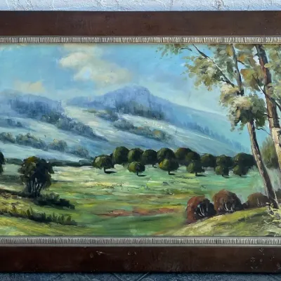 
Large Original Oil On Canvas Rolling Valley Landscape With Wood Frame Unsigned