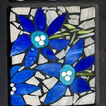 
Vintage Stained Glass 3 Panel Cabinet Door Wood Framed Wall Hanging