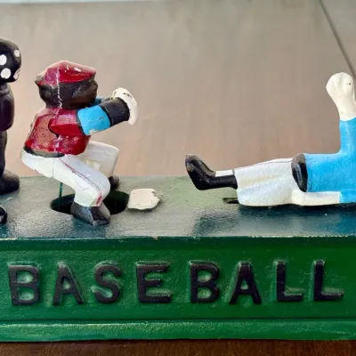 
Antique Cast Iron Baseball Bank