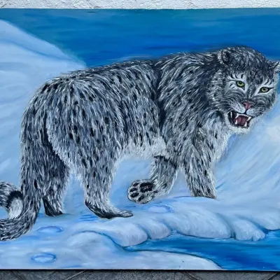 Original B. Palmer Signed Snow Leopard Painting On Canvas