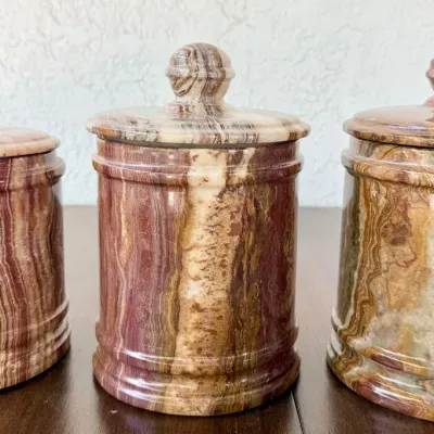 
(3) Onyx Marble Lidded Canisters Made In Pakistan