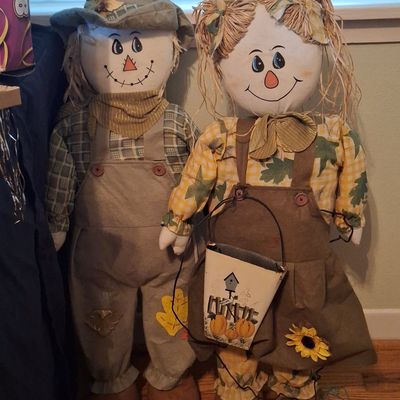 Sale Photo Thumbnail #802: Pair of Large Decorative Fabric Scarecrow Figures