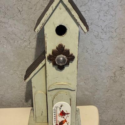 Sale Photo Thumbnail #525: Decorative Wooden Birdhouse with Cardinal Thermometer