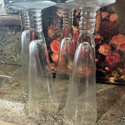 Sale Photo Thumbnail #115: Vintage Handblown Pilsner Glasses With Unique Horizontal Ribbed Stems