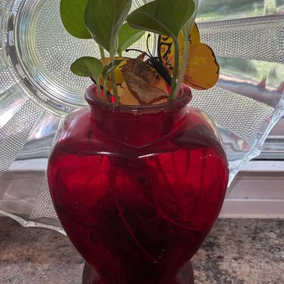 Sale Photo Thumbnail #601: Vintage Red Heart-Shaped Pressed Glass Vase