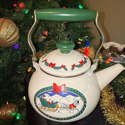 Sale Photo Thumbnail #487: Vintage Spode Christmas Tree Enameled Tea Kettle