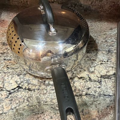 Sale Photo Thumbnail #150: Circulon Total Ti Hi-Low Steel 3-Quart Straining Saucepan
