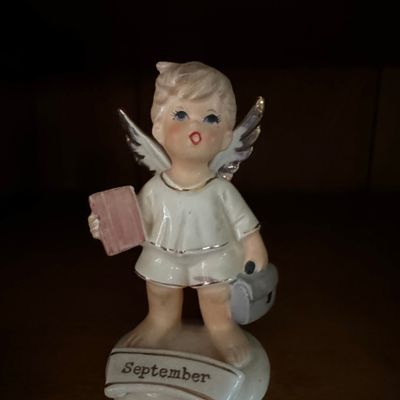 Sale Photo Thumbnail #681: Lefton September Birthday Angel Figurine - Back to School