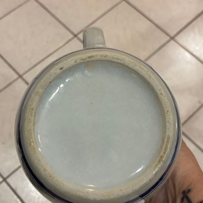 Sale Photo Thumbnail #817: Blue-Rimmed Stoneware Pitcher